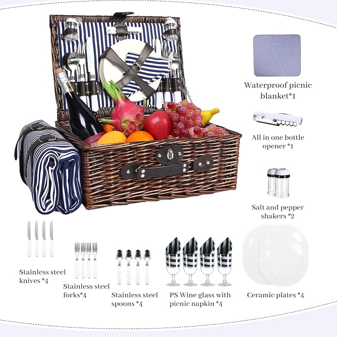 Neti Neti Wicker Picnic Basket for 4 - Image 7