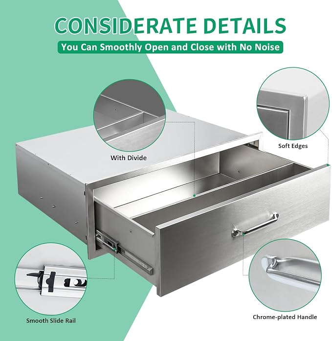 Outdoor Kitchen Drawers 30" W x 10" H x 23" D Stainless Steel Single Drawers - Image 4