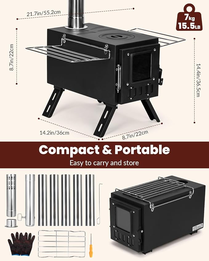 Upgraded Portable Wood Stove for Camping, YRenZ Compact Tent Stove - Image 6