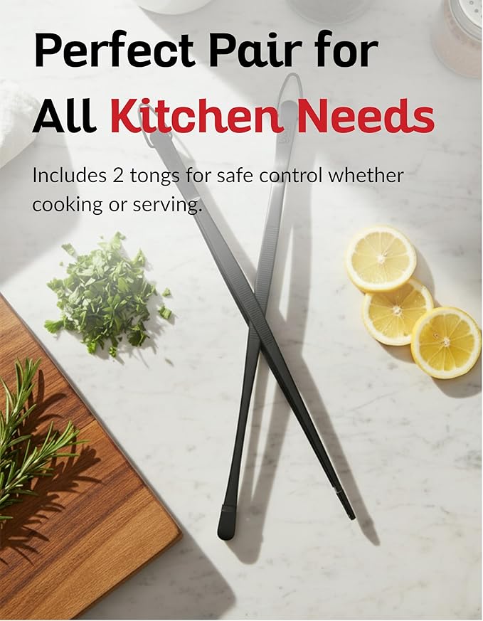 Tongs: 2-Piece Black 430 Stainless Steel Tweezer Set