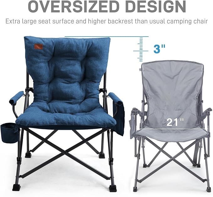 Folding Camping Chair, Oversized Padded Steel Frame, Blue