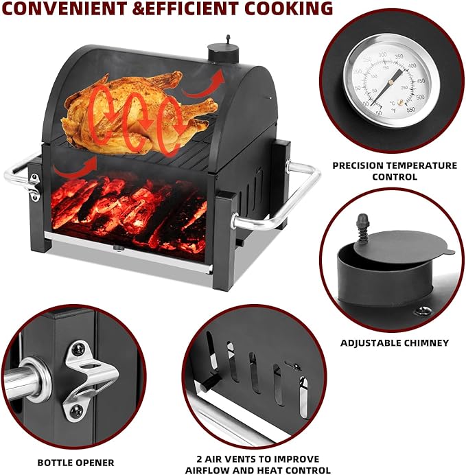 Portable Charcoal Grill, Tabletop Outdoor Barbecue Smoker, Small BBQ Grill - Image 5