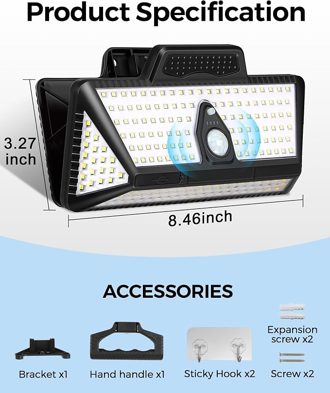 Large Clip on Solar Lights Outdoor, 208 LEDs 1000Lum Bright Solar Security Light - Image 7