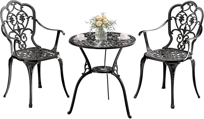 Patio Bistro Set of 2, Cast Aluminum, Outdoor Set w/Umbrella Hole, 3 Piece by Embraceartofoutdoorliving