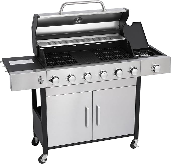 6-Burner Gas Grill with Side Burner, 65850 BTU Outdoor BBQ Grill, 620 sq in by CubisVeta