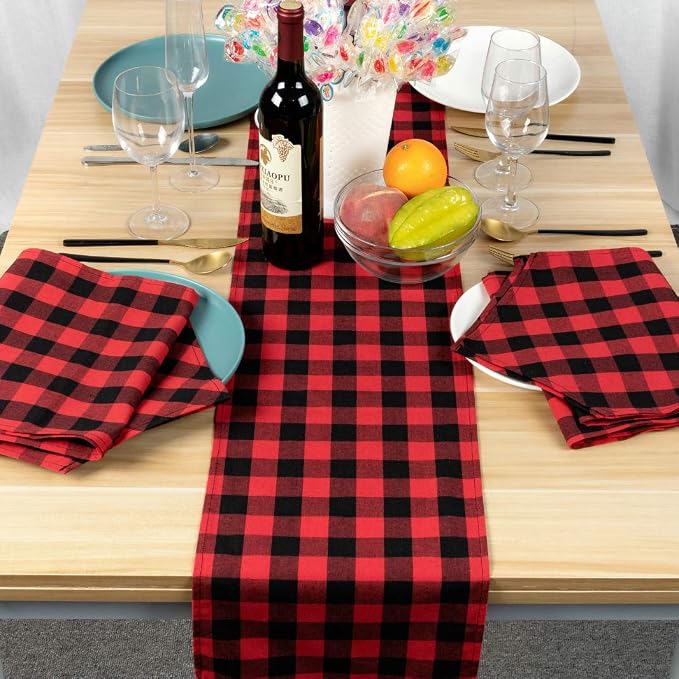 3 Pack 12"x108" Buffalo Check Table Runners Red and Black Plaid Table Runner - Image 4