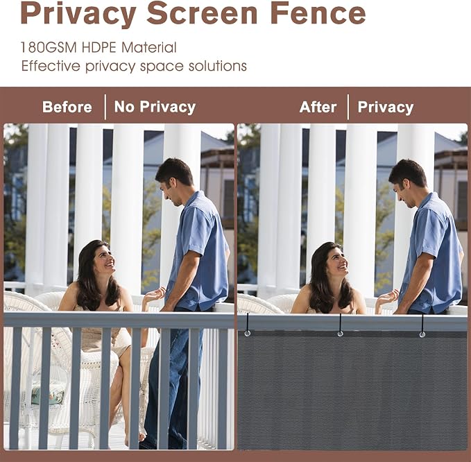 Sunny Guard Customized 3.3'x21' Drak Grey Balcony Privacy Screen, 180 GSM - Image 2