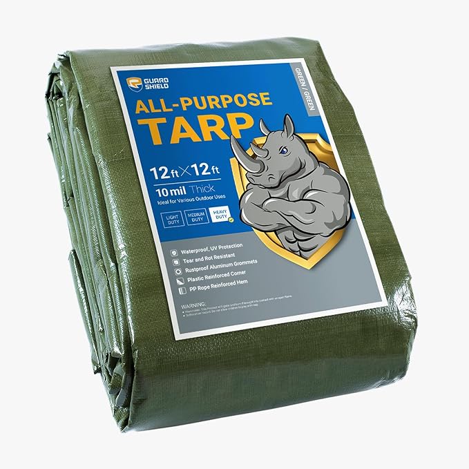 GUARD SHIELD Heavy Duty Tarp 12x12 Feet Green Multi Purpose Thick Waterproof by GUARDSHIELD