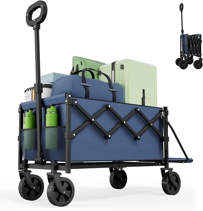Collapsible Wagon with Tailgate, Wagons Carts Foldable with 350lbs Capacity by Canpsky