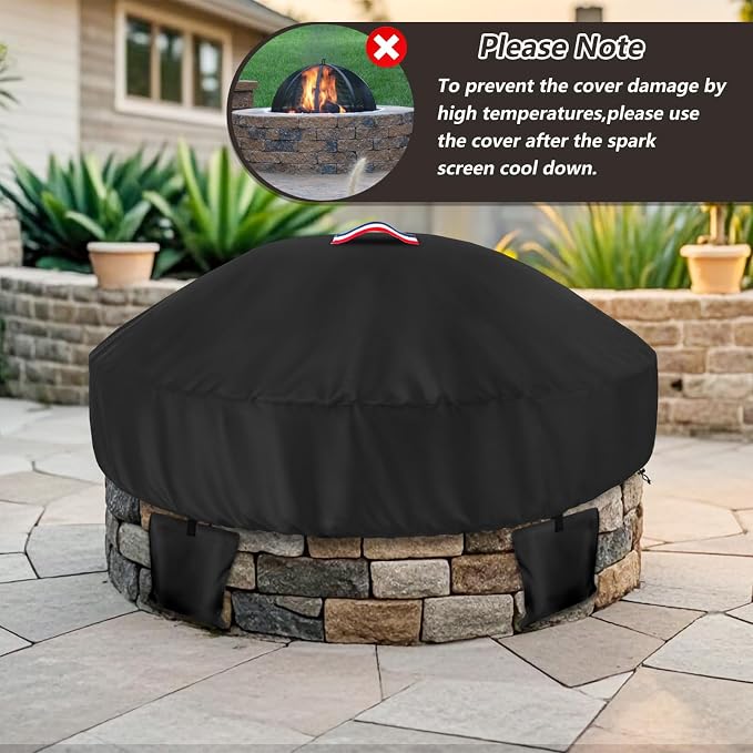 Outdoor Round Built in Stone Fire Pit Cover, Heavy Duty 600D Waterproof Cover - Image 3