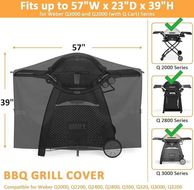 Grill Cover for Weber Q2000, Q3200 Gas Grills, Replacement for 7112 Cover - Image 2