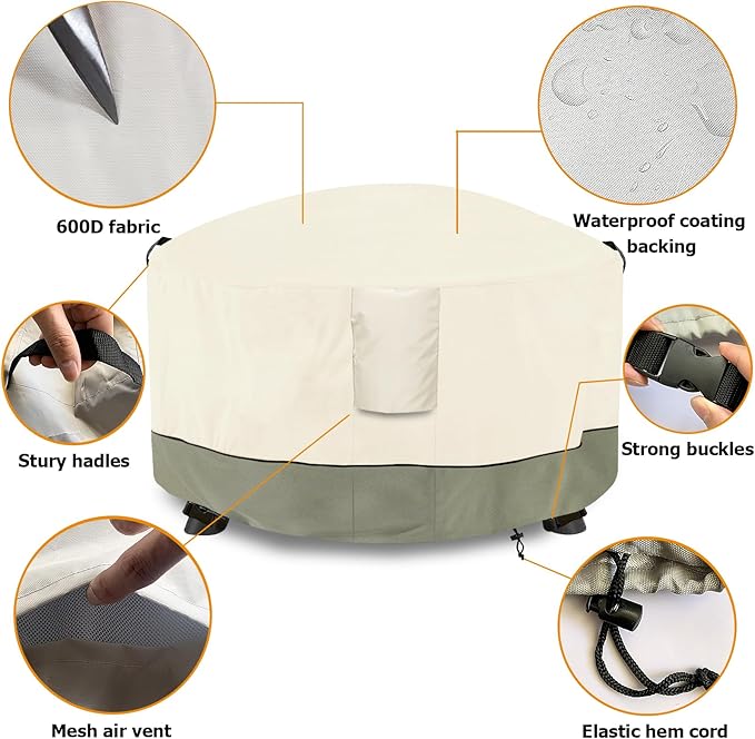 Fire Pit Cover, Outdoor Heavy Duty 600D 100% Waterproof Fire Pit Cover Round - Image 3
