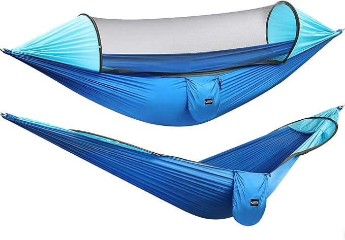 Hammock with Mosquito Net, 440 lb Capacity, Blue Nylon Pop-Up