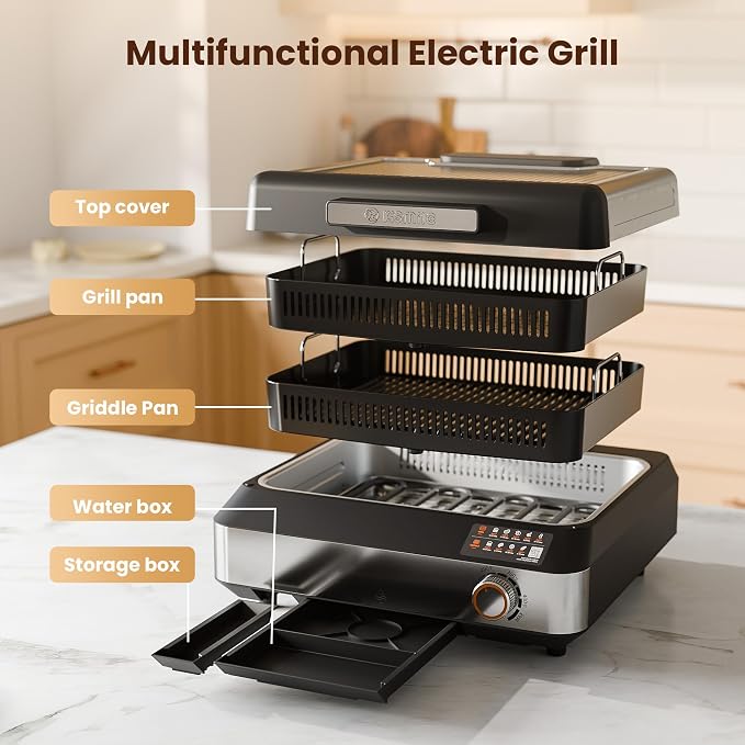 Kismile 2-in-1 Griddle and Indoor Grill, Electric Smokeless Grill - Image 6