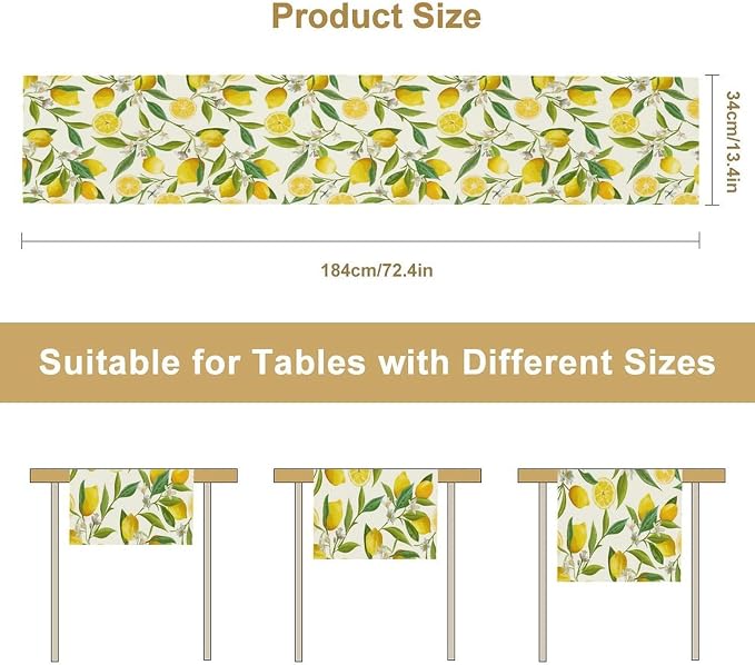Lemon Table Runner, Summer Fruits Green Leaves Flower Plant Table Runner - Image 7