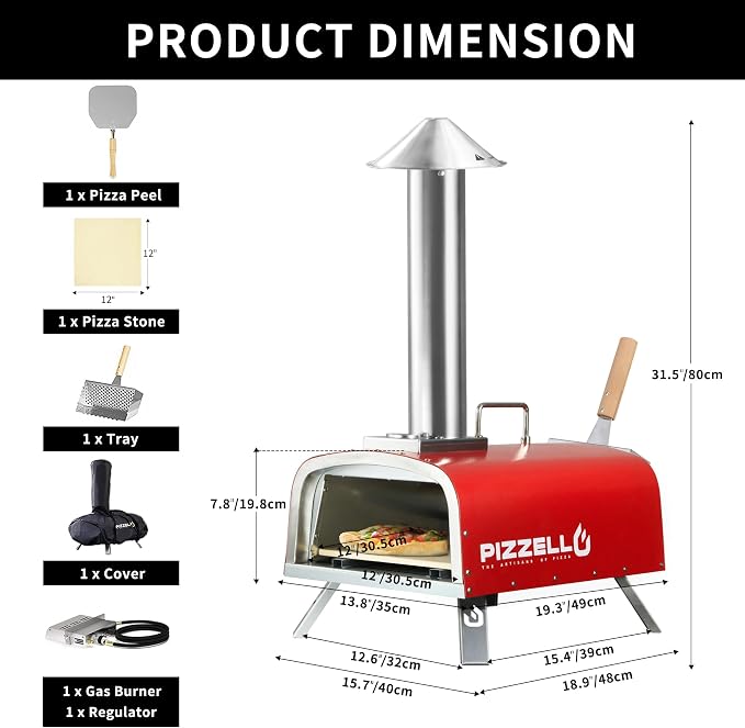 PIZZELLO 13" Outdoor Pizza Oven Propane Wood Fired Outdoor Foldable Pizza Ovens - Image 8