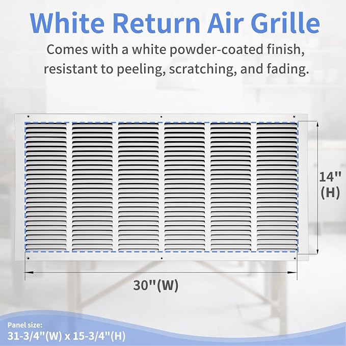 30"W x 14"H Steel Return Air Grille, Air Return Vent Cover - Image 3