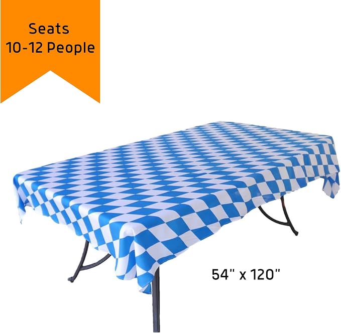 Blue & White Oktoberfest Tablecloth 54" x 120" – Bavarian Checkered Polyester - Image 2