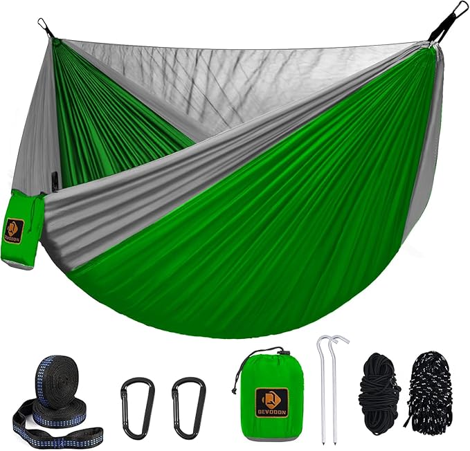 Double Nylon Hammock with Mosquito Net, Green and Grey