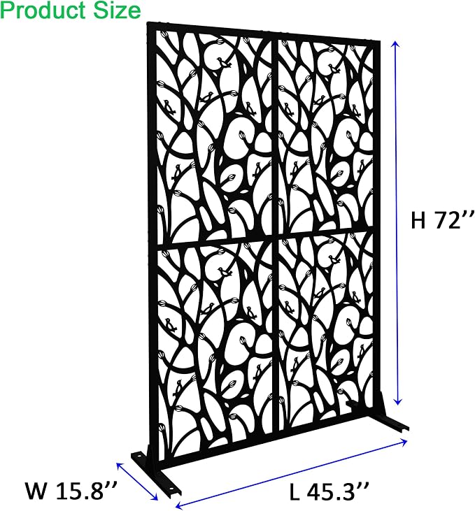 Metal Privacy Screen Room Divider 72" H x 45.3" W, Free Standing Decorative - Image 8