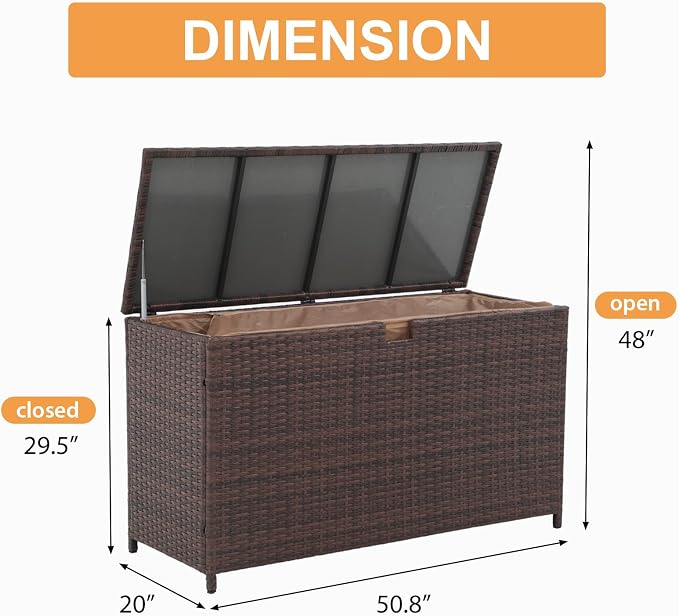 Super Patio Wicker Outdoor Patio Storage Box Waterproof, 120 Gallon Large Deck - Image 7