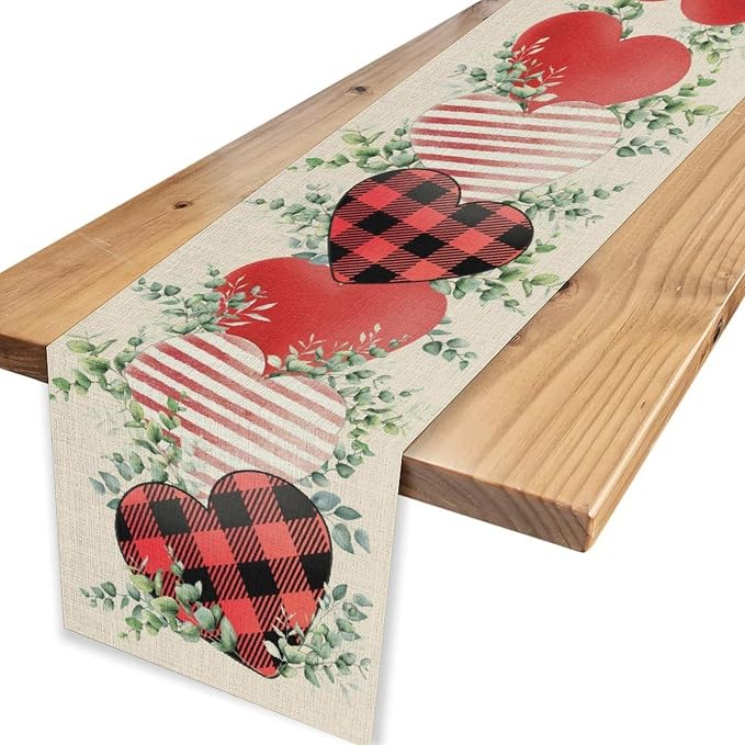 Valentines Day Table Runner, Vintage Rustic Sweet Heart Leaves Valentines Day - Image 6