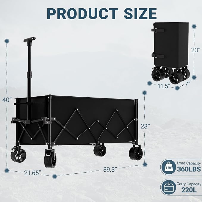Favoyard Extra Large Collapsible Wagon Carts Foldable 220L & 360LBS Folding - Image 2