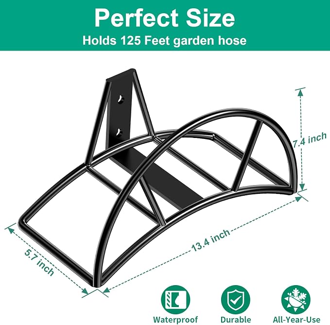 TomCare Garden Hose Holder Wall Mount Metal Water Hose Holder Holds 125Ft Hoses - Image 4