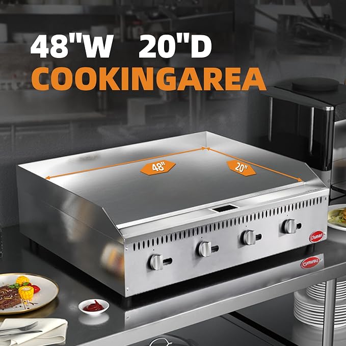 48" Commercial Countertop Griddle, 4 Burners Gas Griddle, 120000 BTU Output - Image 7