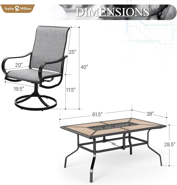 Sophia & William Patio Dining Sets Outdoor Dining Set - Image 7