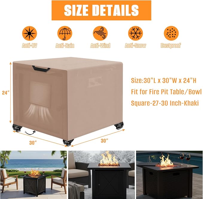 Kovshuiwe Porch Shield Fire Pit Cover Square-600D Fabric Waterproof and - Image 2