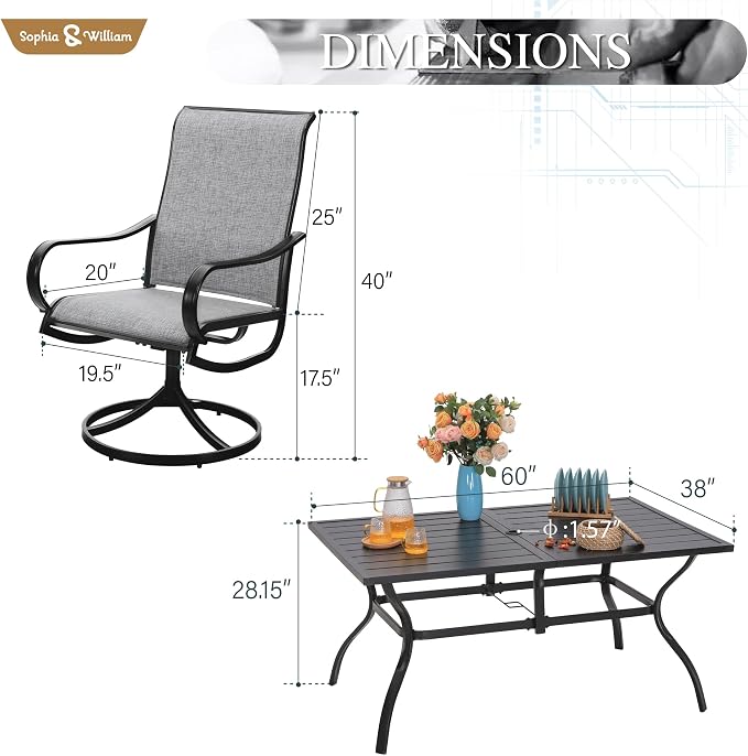 Sophia & William Outdoor Dining Set Patio Dining Set - Image 7