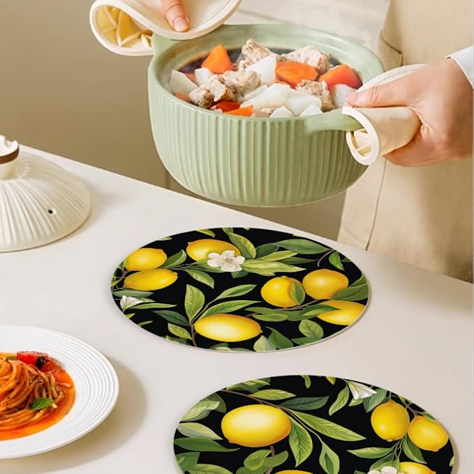 Faux Leather Ding Table Placemats Set of 4, Lemon Tree - Image 5