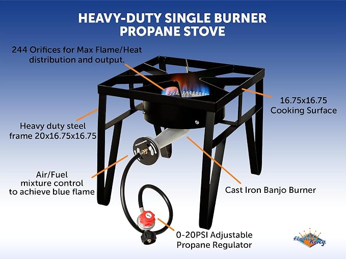Flame King Heavy Duty 200K BTU, 0-20 PSI, Propane Gas Single Burner Bayou - Image 2