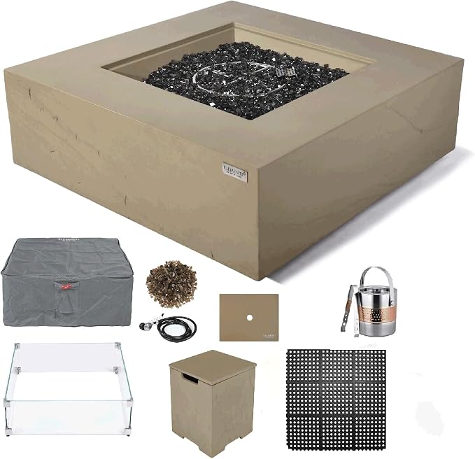 Elementi+ | Bundle Uluru Gas Fire Pit Cast Concrete 40" Square Fire Table by AMSFireplaceInc