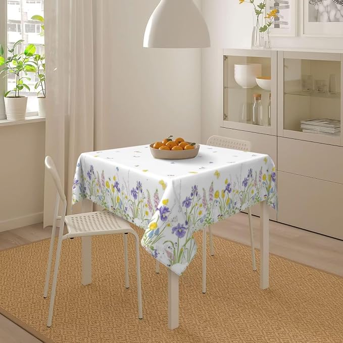 Spring Easter Tablecloth 54 x 54 Inch Square, Bunny Colorful Flower Butterfly - Image 4