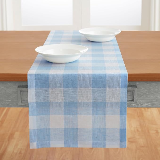 Solino Home Linen Checkered Table Runner 120 Inches Long by SolinoHome