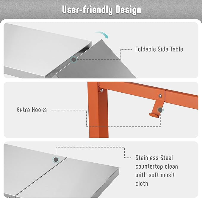 Movable Grill Table with Folding Side Table, Pizza Oven Table as BBQ Food Prep - Image 4