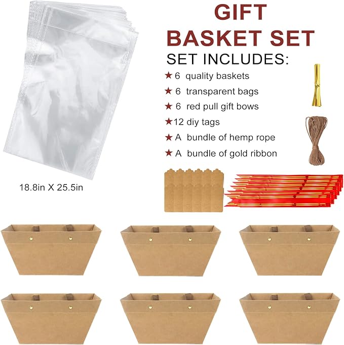 Bigger Baskets for Gifts Empty, 6 Pack Sturdy Kraft Basket - Image 2