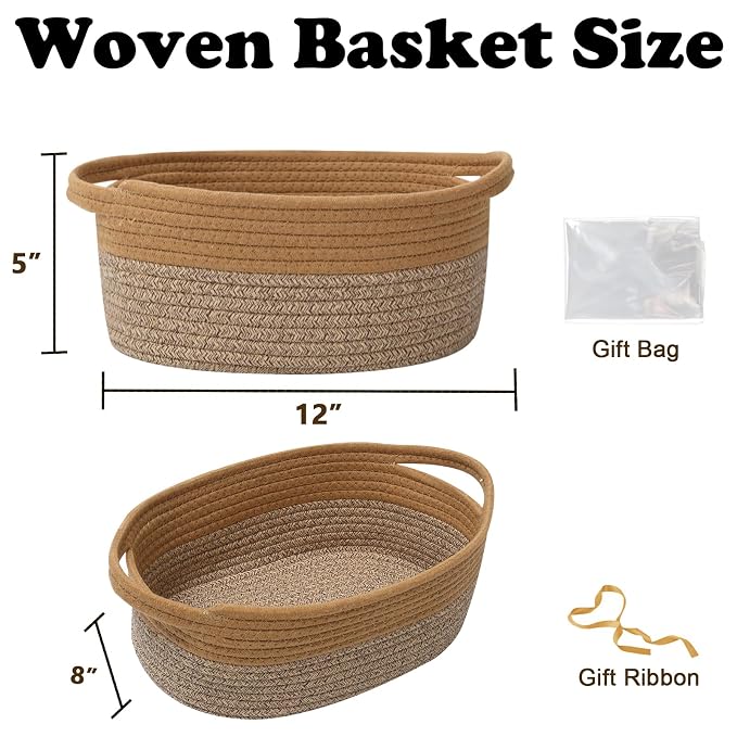 Gift Basket with Gift Bag and Ribbons, Small Rope Woven Shelf Storage, Baskets - Image 2