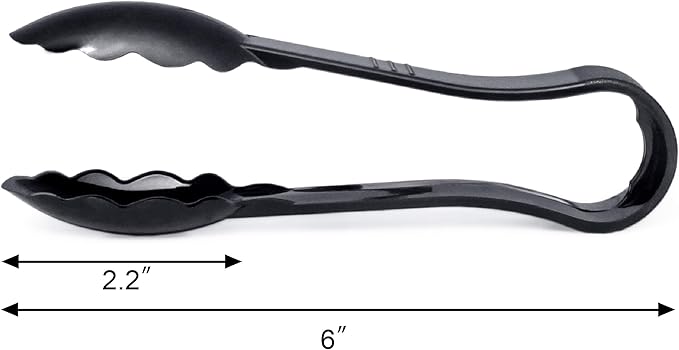 Serving Tongs, Black Plastic, 6 Inch, Set of 12