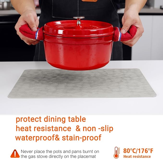 Vinyl Placemats Set of 4 Heat Resistant Easy Clean Non-Slip Place Mats - Image 3