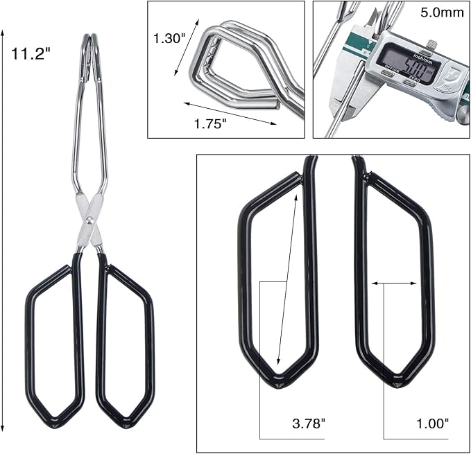 Tongs 2-Pack, 11-Inch Black Stainless Steel Scissor Tongs