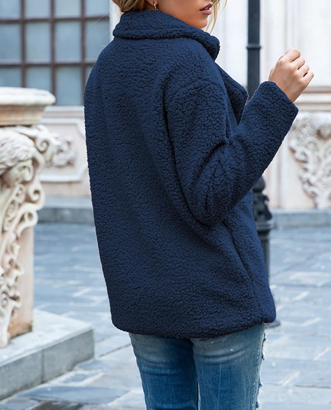 Women's Winter Warm Plush Cardigan Fuzzy Fleece Lapel Jacket - Image 6
