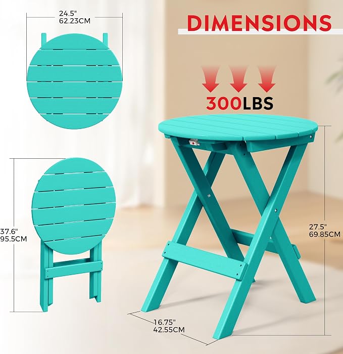 Costaelm Paradise HDPE Outdoor 24.5 Inch Round Portable Folding Patio Dining - Image 3