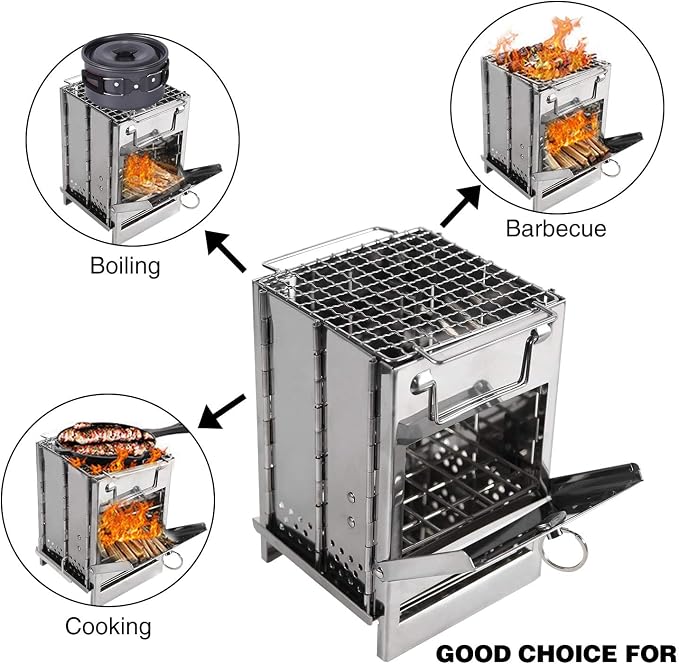 REDCAMP Wood Burning Folding Camp Stove Stainless Steel Grid, Portable - Image 2