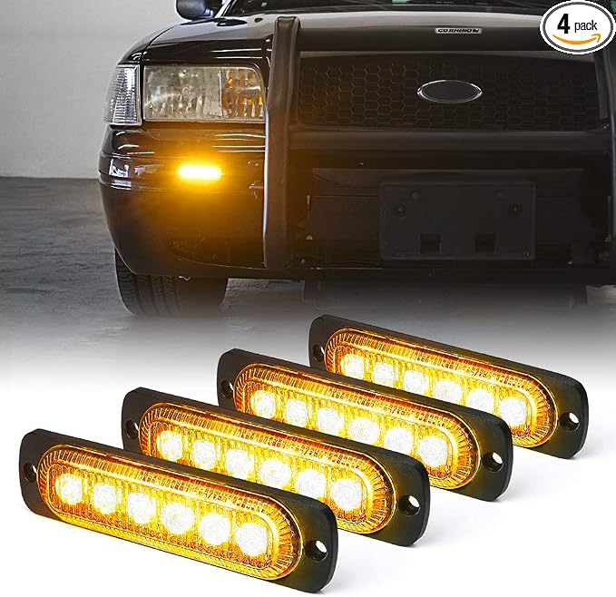 Xprite 4PCS LED Emergency Strobe Lights, Amber 6-LED Surface Mount Flashing by Xprite
