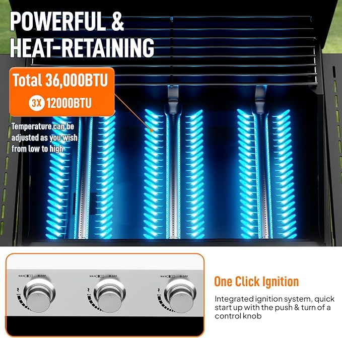 ROVSUN 3-Burner Propane Gas BBQ Grill - Image 3