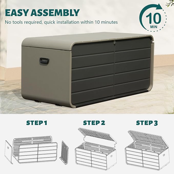 Domi 160 Gallon Outdoor Storage Box – Waterproof, UV-Resistant Deck Box - Image 8
