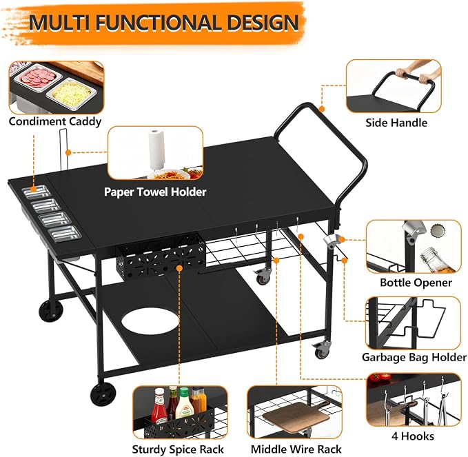 Pizza Oven Table with Topping Station, Outdoor Pizza Oven Cart, Grill Cart Table - Image 3